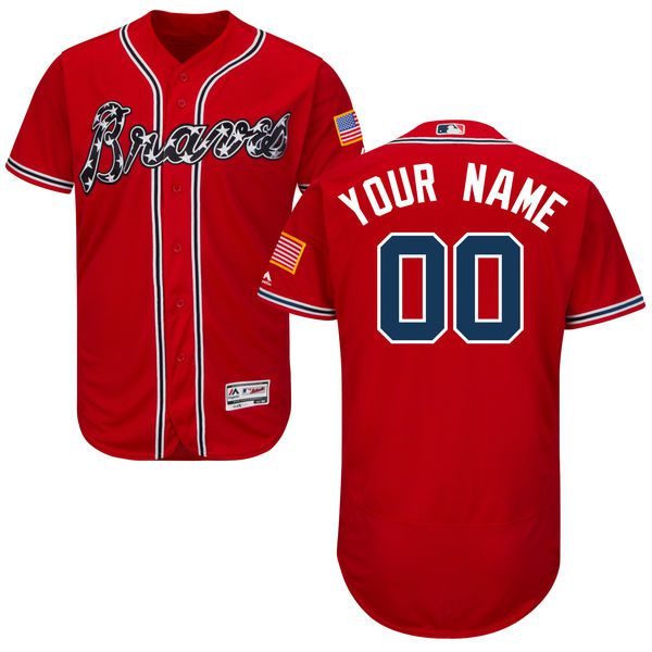 Men Atlanta Braves Majestic Alternate Red Scarlet Flex Base Authentic Collection Custom MLB Jersey